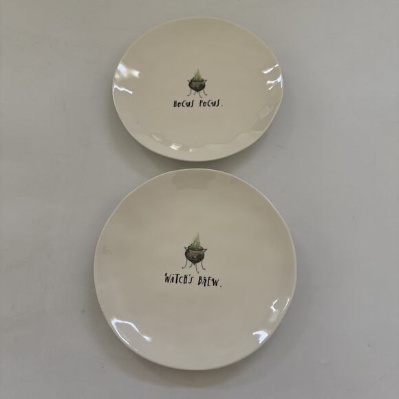 2 Rae Dunn Halloween MELAMINE Salad Plates Hocus Pocus Witches Brew Replacement - Picture 1 of 7